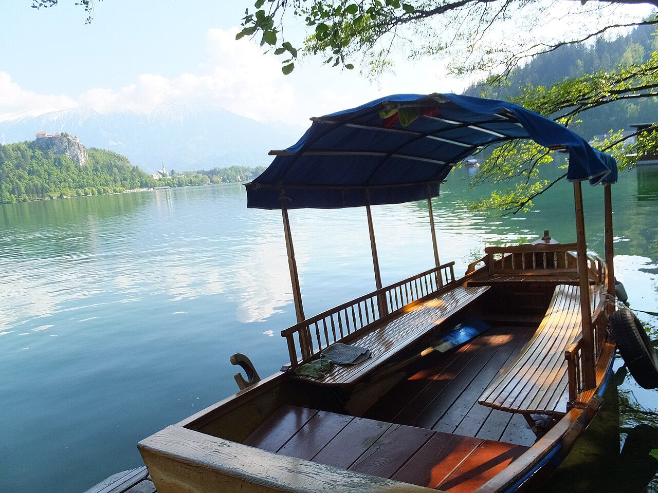 A hand-rowed pletna boat on Lake Bled