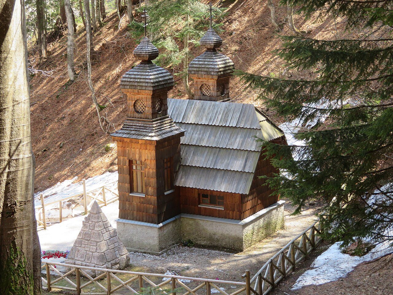 The wooden Russian Chapel on the Vršič road