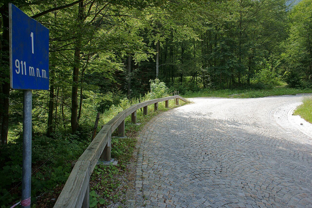 A cobbled hairpin on the Vršič Pass