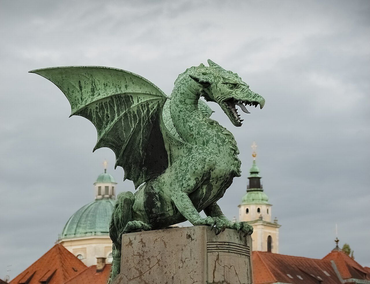 A bronze dragon on Ljubljana's Dragon Bridge