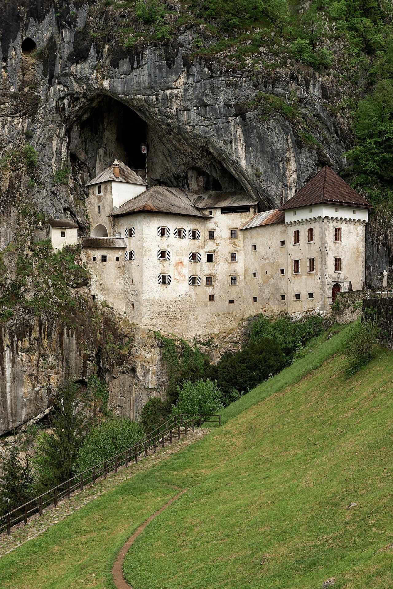 Predjama Castle built into a cave cliff